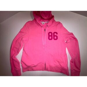 PINK Victoria's Secret Zip Up Hoodie Sweatshirt Hot Pink "86" "PINK" Logo Size M